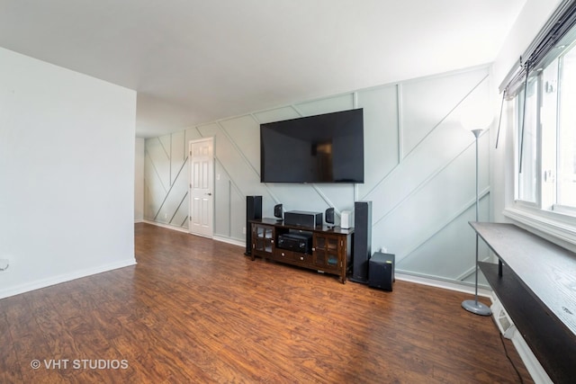 living room featuring dark wood-type flooring