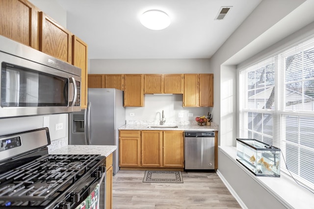 kitchen featuring sink, stainless steel appliances, and light wood-type flooring