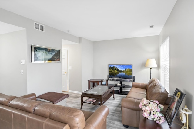 living room with light wood-type flooring