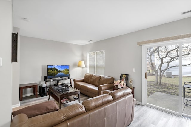 living room featuring light wood-type flooring