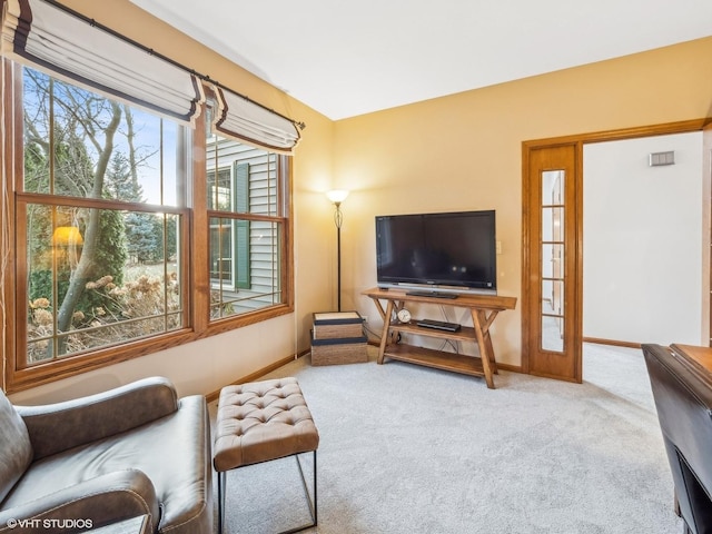 carpeted living room with a wealth of natural light