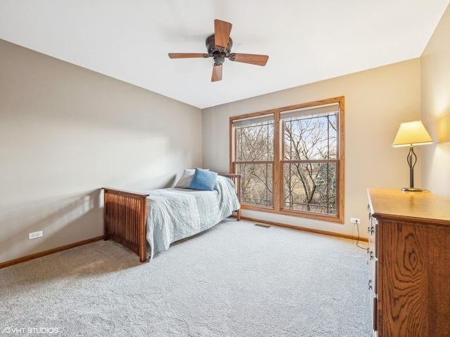 bedroom with carpet flooring and ceiling fan