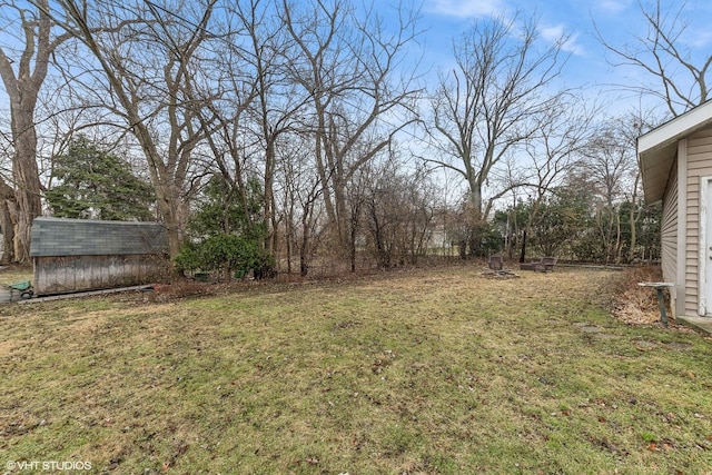 view of yard with a shed