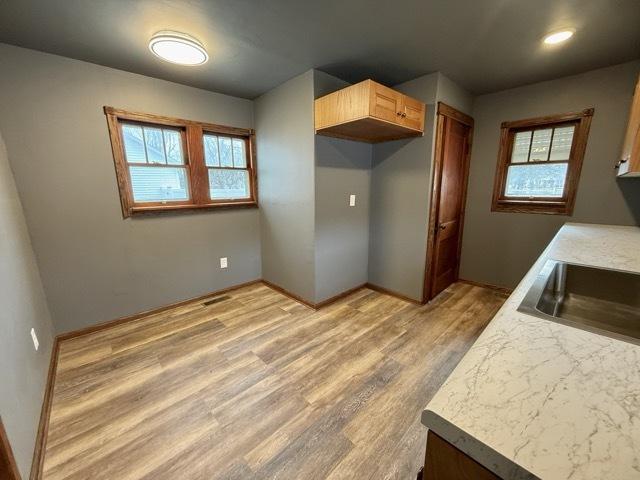 kitchen with light hardwood / wood-style floors and sink