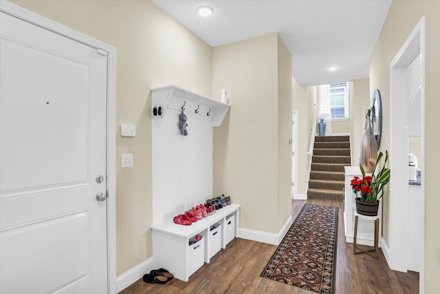 mudroom featuring dark hardwood / wood-style floors