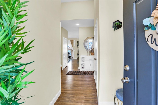 interior space with dark wood-type flooring