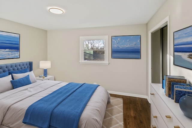 bedroom with dark hardwood / wood-style floors