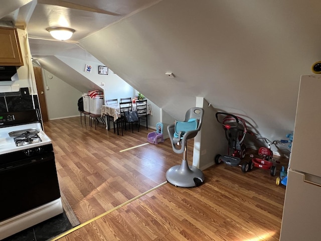 interior space featuring vaulted ceiling and light hardwood / wood-style flooring