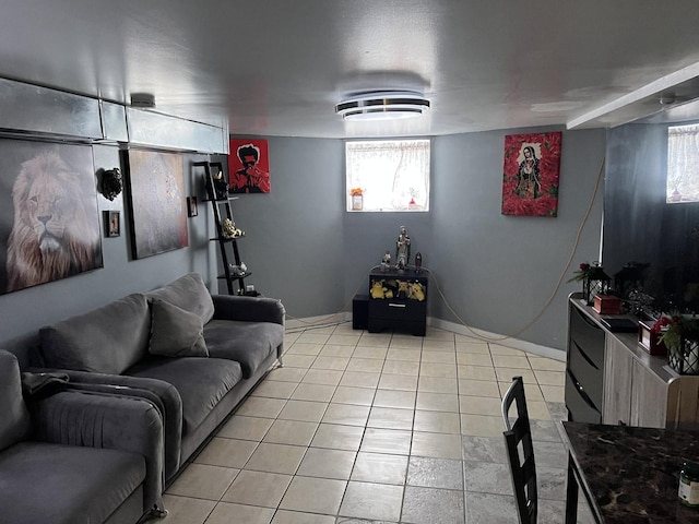 living room with light tile patterned floors