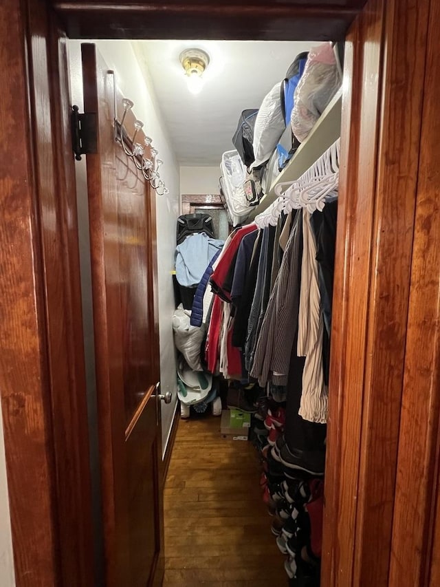 spacious closet with dark wood-type flooring