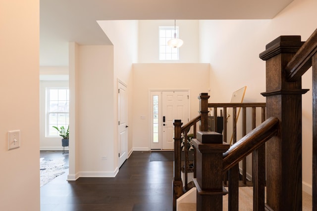 entryway with dark hardwood / wood-style flooring