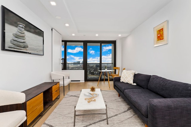 living room with light hardwood / wood-style floors