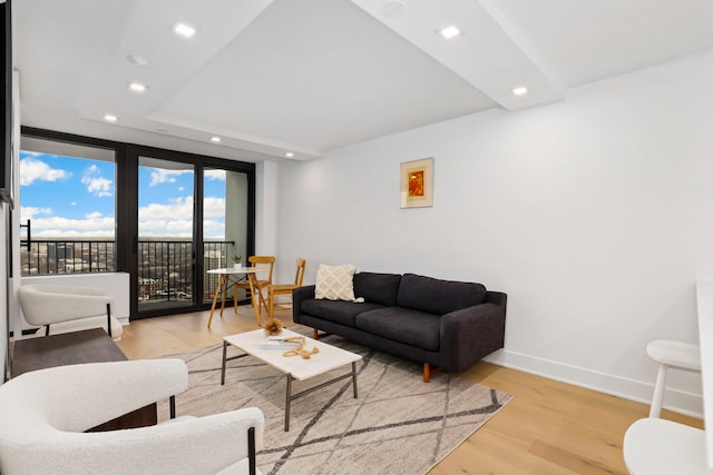 living room with light hardwood / wood-style floors