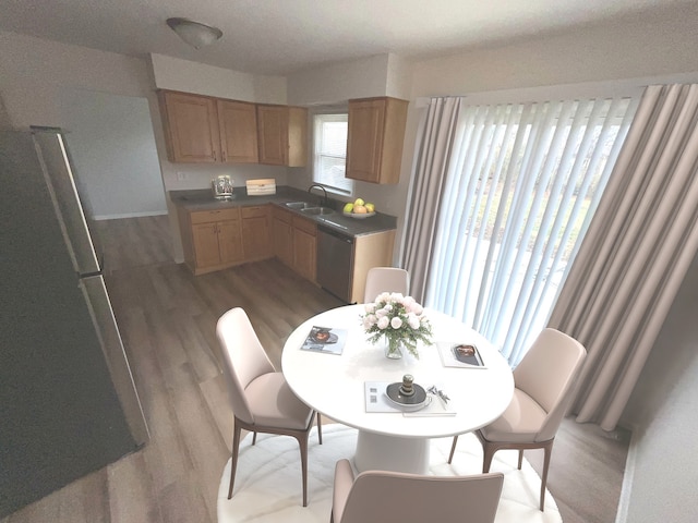 kitchen with hardwood / wood-style flooring, dishwasher, and sink