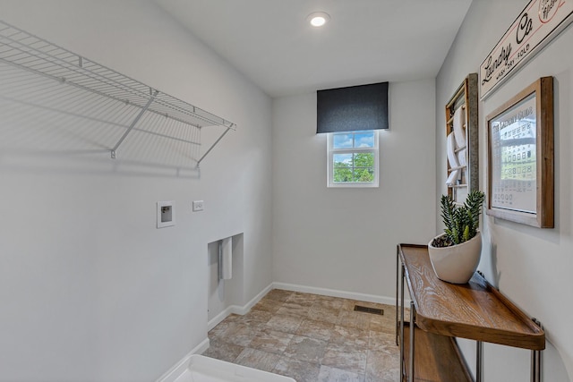 laundry area with electric dryer hookup and hookup for a washing machine