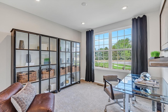 view of carpeted home office