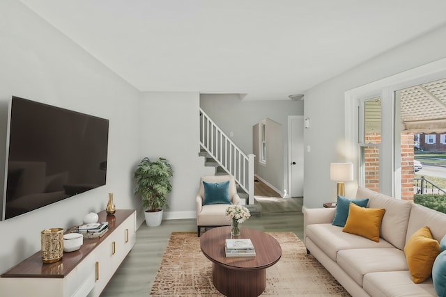 living room with hardwood / wood-style floors