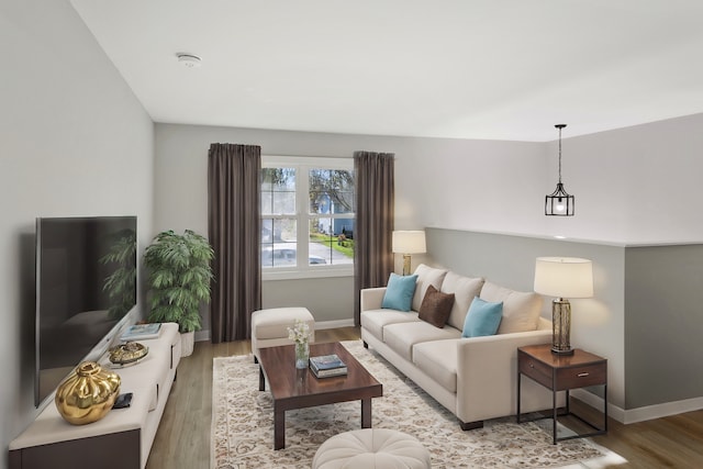 living room with light hardwood / wood-style floors