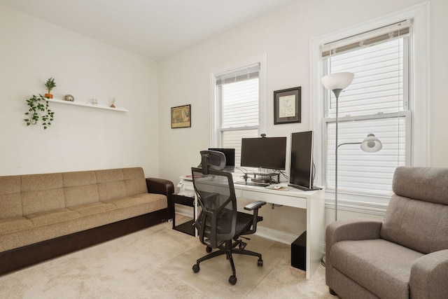 view of carpeted home office