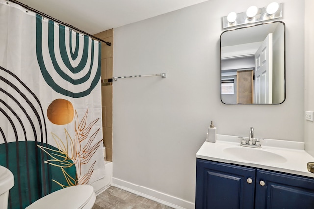 full bathroom featuring vanity, toilet, and shower / tub combo