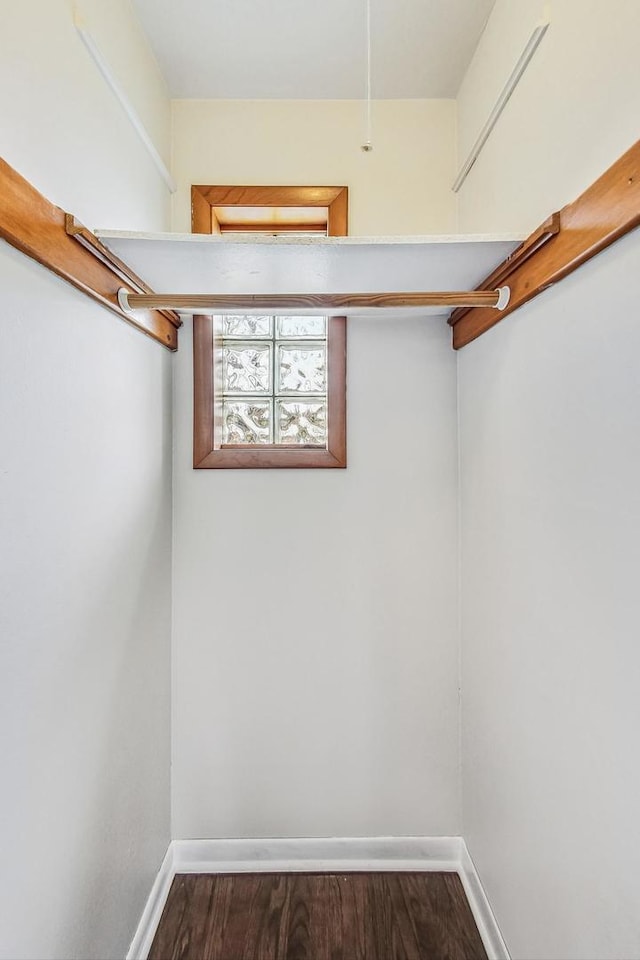 spacious closet with dark hardwood / wood-style flooring