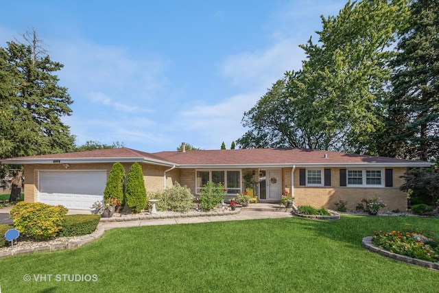 single story home with a garage and a front yard