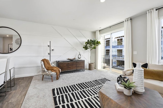 living area with dark hardwood / wood-style flooring