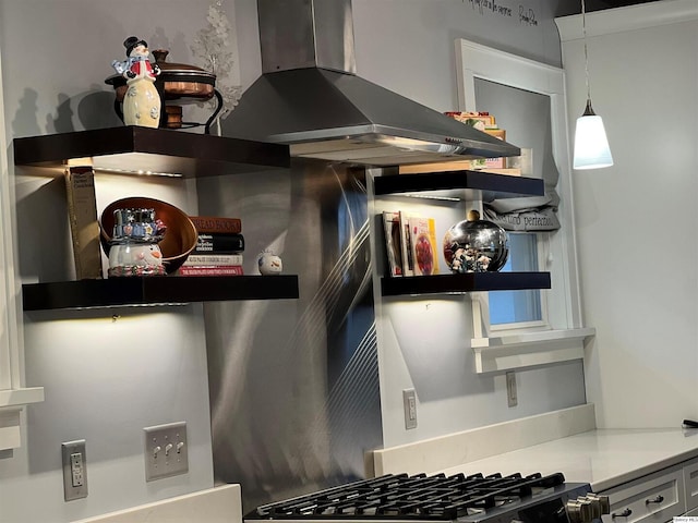 kitchen with hanging light fixtures and stove