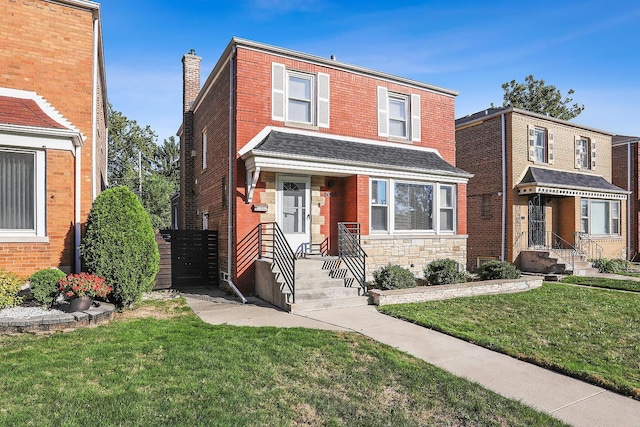 front facade featuring a front yard