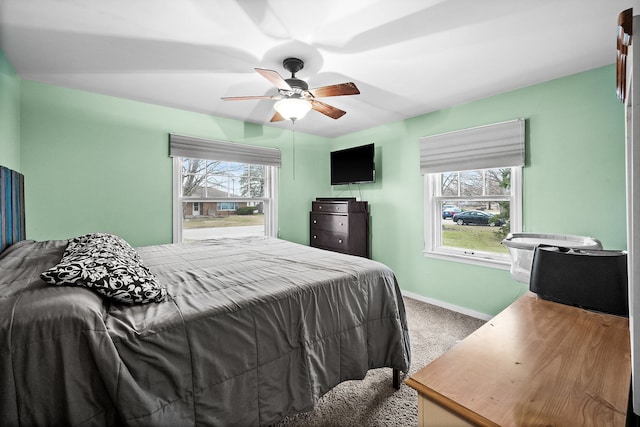 bedroom featuring carpet flooring and ceiling fan