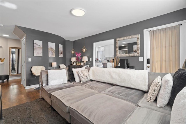 living room featuring dark hardwood / wood-style flooring