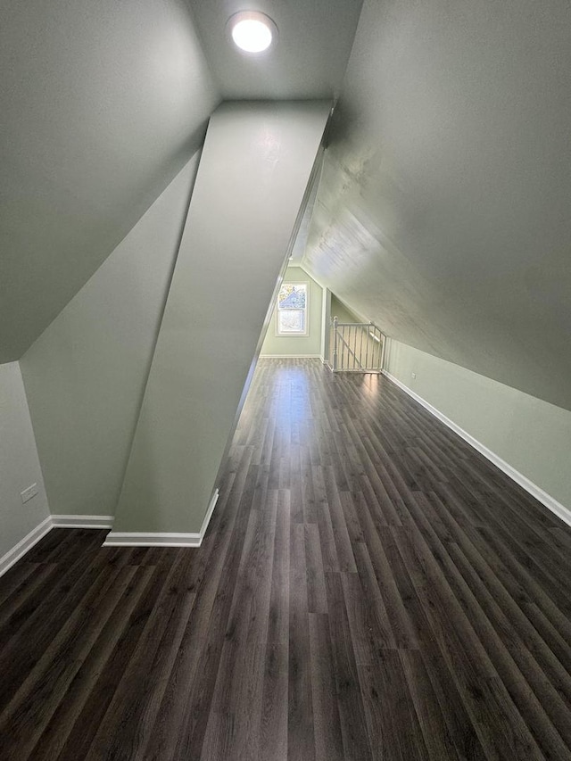 additional living space featuring lofted ceiling and dark hardwood / wood-style floors