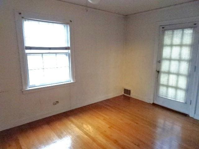 spare room with a wealth of natural light and wood-type flooring