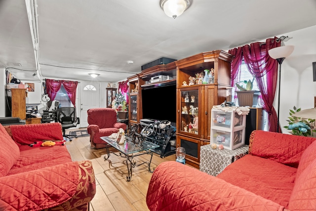 living room with light wood-type flooring