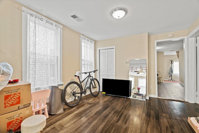 miscellaneous room with hardwood / wood-style floors and plenty of natural light