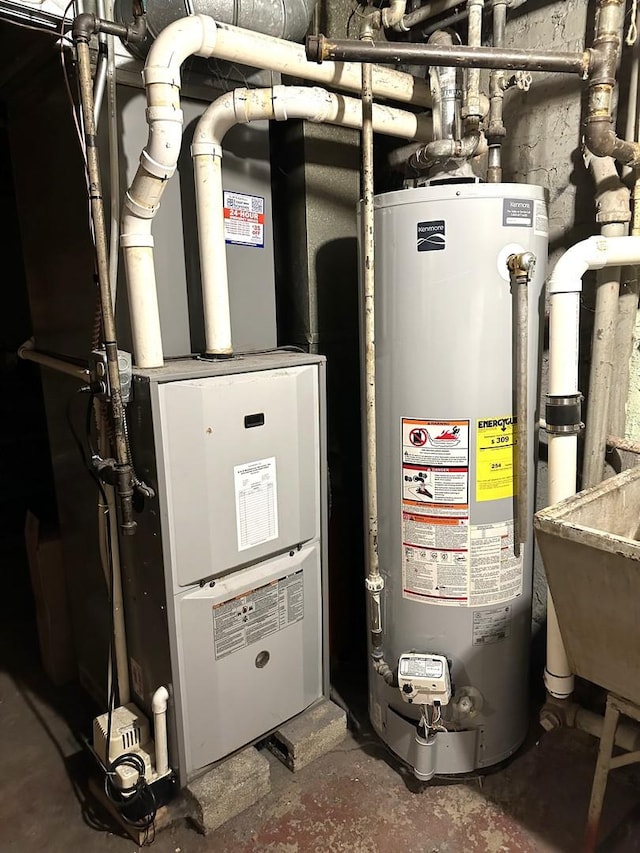 utility room with water heater and sink