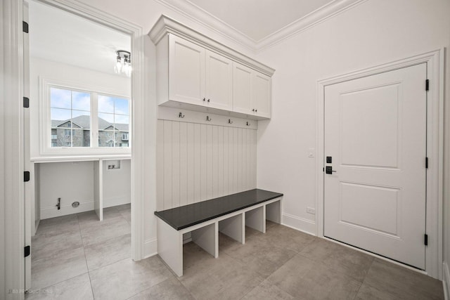 mudroom with crown molding