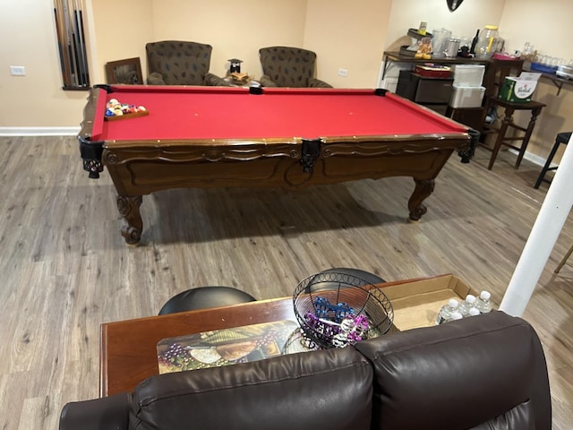 playroom with hardwood / wood-style floors and billiards