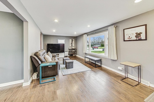 living room with light hardwood / wood-style floors