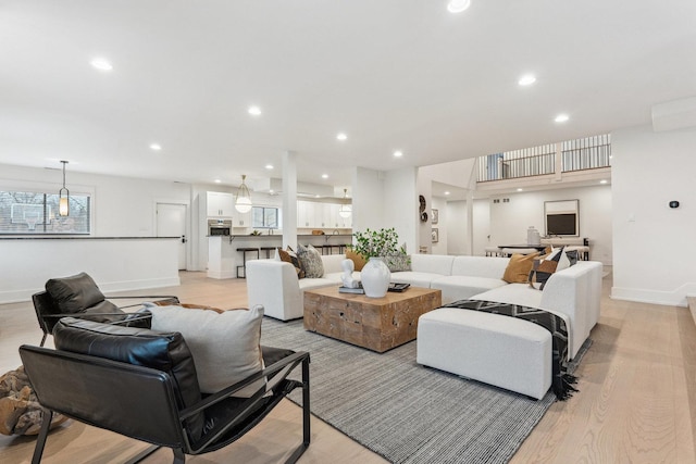 living room with light wood-type flooring