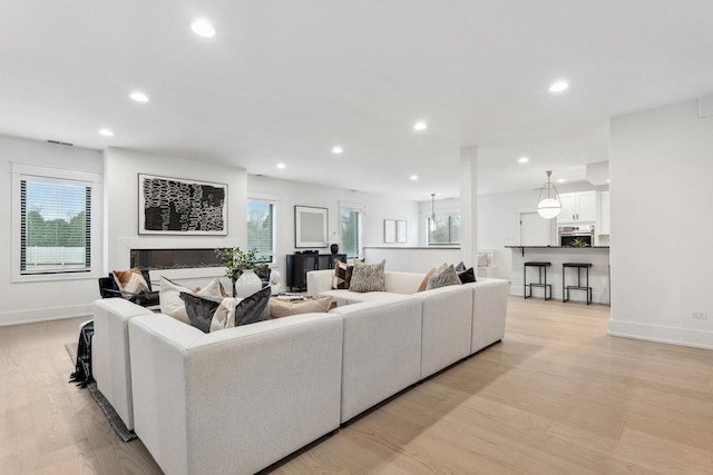 living room with light wood-type flooring