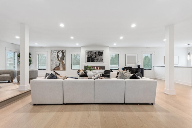 living room with light wood-type flooring