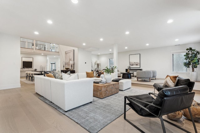 living room with light wood-type flooring