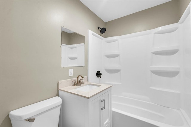 full bathroom featuring shower / washtub combination, vanity, and toilet