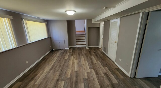 interior space with dark wood-type flooring