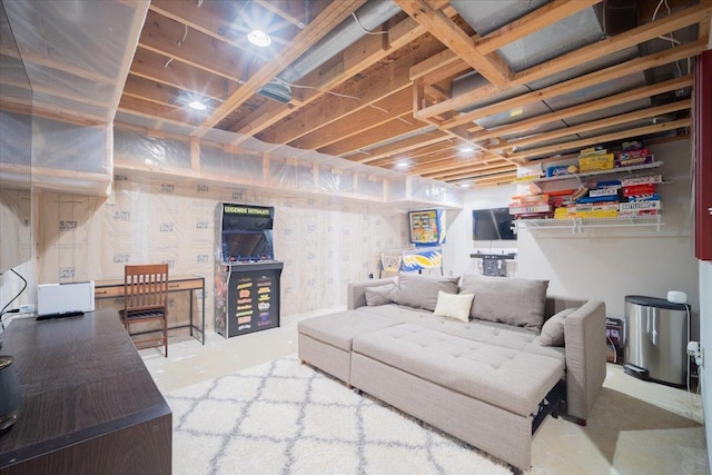 living room featuring concrete flooring