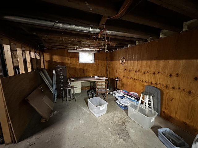 basement with wood walls