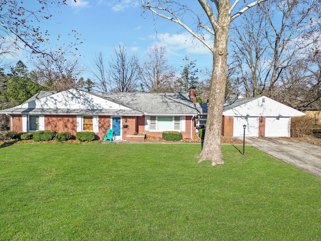 single story home with a garage and a front yard