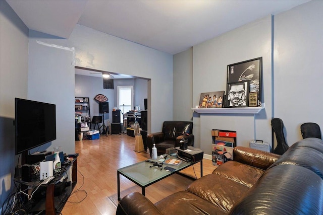 living room with hardwood / wood-style flooring