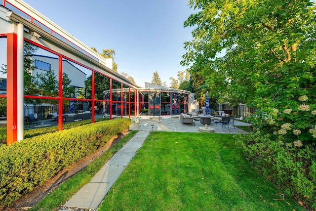 view of yard featuring a patio area and an outdoor hangout area